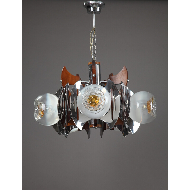 Chandelier in metal and Murano glass - 1970s