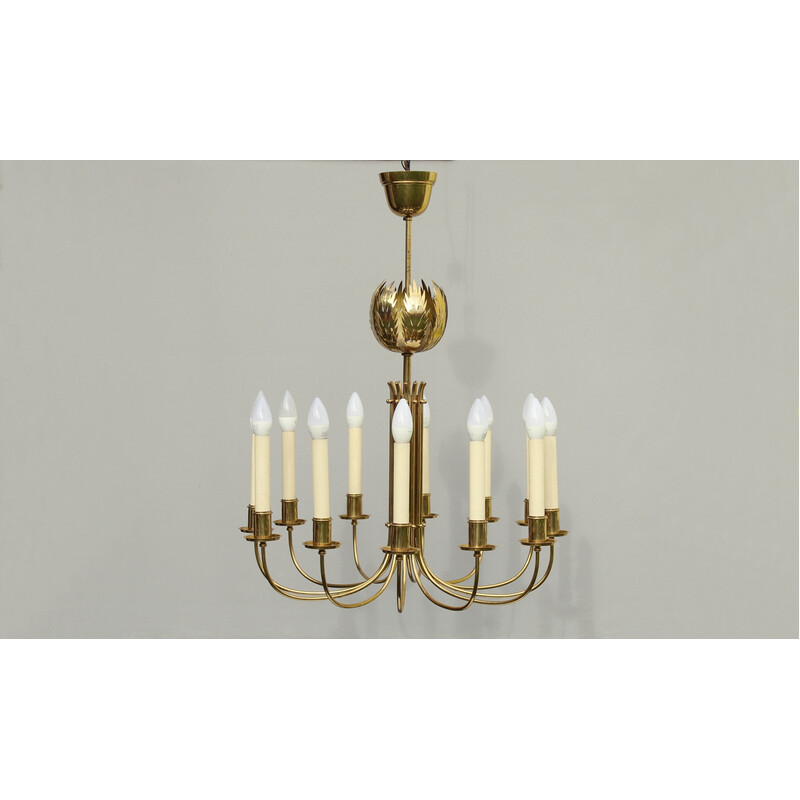 Vintage brass chandelier by Vereinigte Werkstätten, Germany 1950s