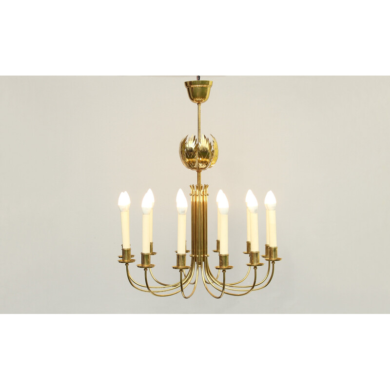 Vintage brass chandelier by Vereinigte Werkstätten, Germany 1950s