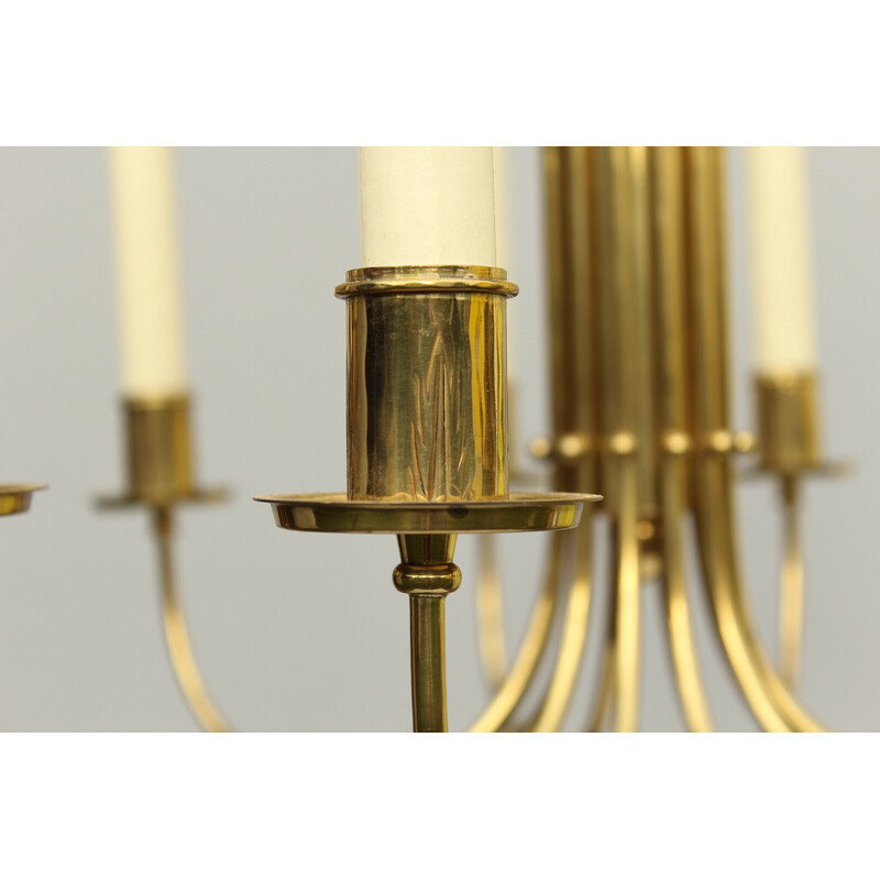 Vintage brass chandelier by Vereinigte Werkstätten, Germany 1950s