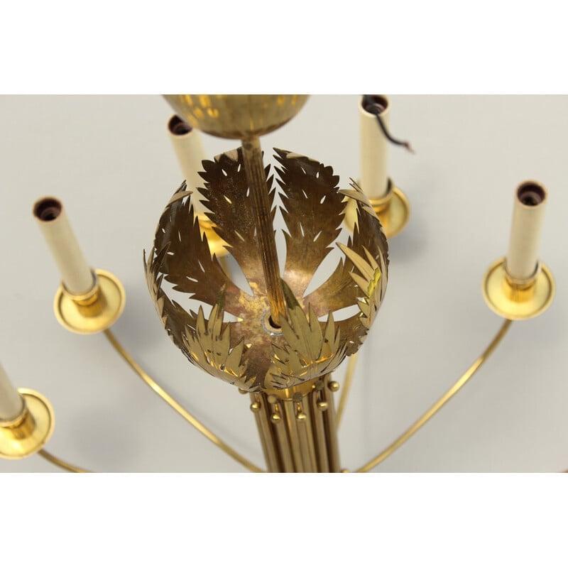 Vintage brass chandelier by Vereinigte Werkstätten, Germany 1950s