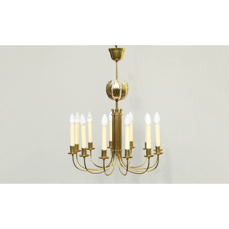 Vintage brass chandelier by Vereinigte Werkstätten, Germany 1950s