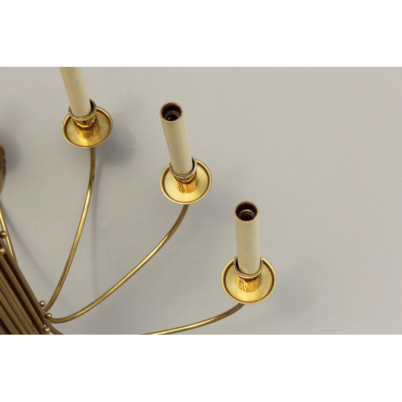 Vintage brass chandelier by Vereinigte Werkstätten, Germany 1950s