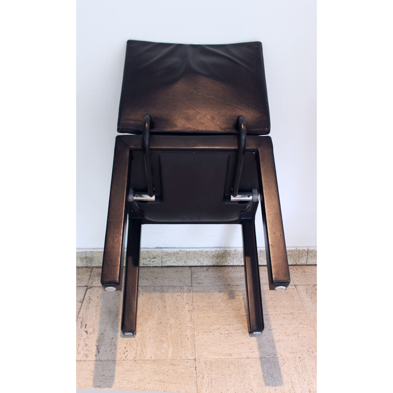 Conjunto de 8 cadeiras Arcadia vintage em couro e metal lacado preto de Paolo Piva para B
