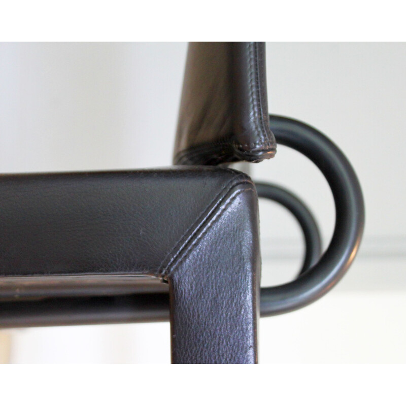 Set di 8 sedie vintage Arcadia in pelle e metallo laccato nero di Paolo Piva per B