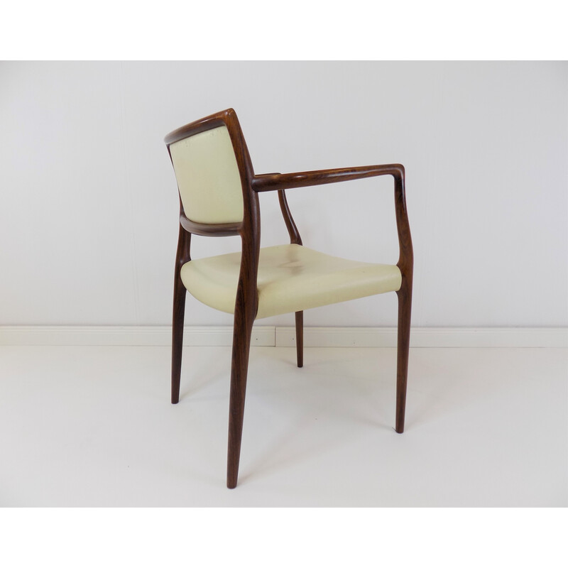 Vintage 65 chair in ivory leather and rosewood by Niels O. Møller for Møller, Denmark