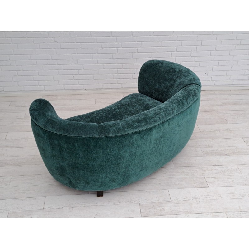 Vintage 2-Sitzer "Banana" Sofa in grünem Samt und Eiche, Dänemark 1960er