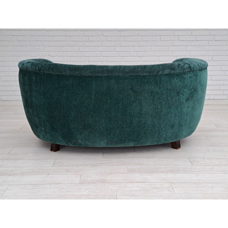 Vintage 2-seater "Banana" sofa in green velvet and oak, Denmark 1960s