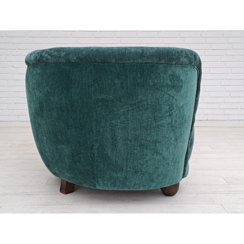 Vintage 2-Sitzer "Banana" Sofa in grünem Samt und Eiche, Dänemark 1960er