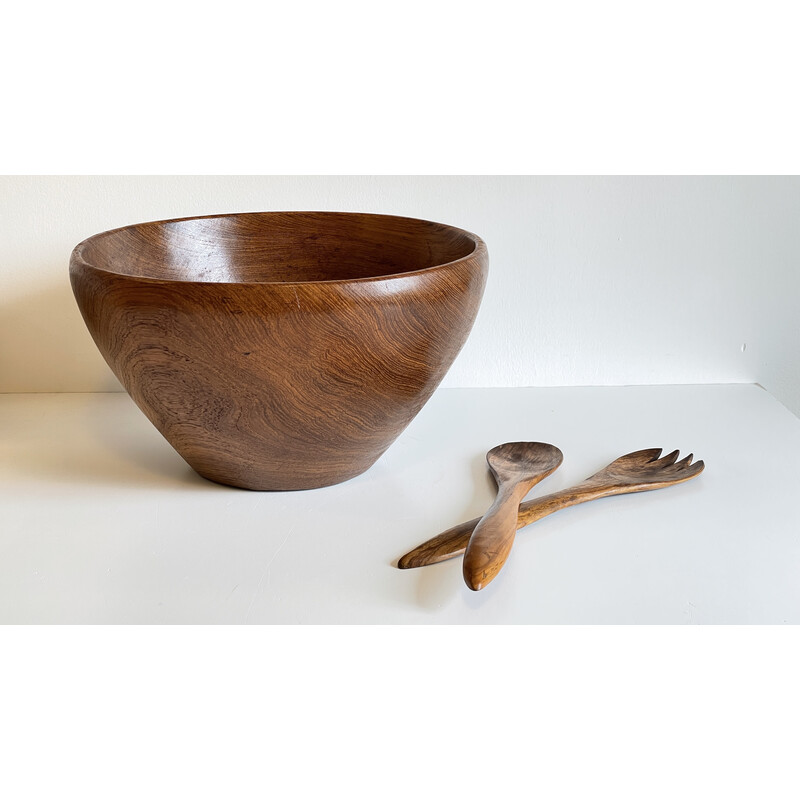 Vintage salad bowl with teak cutlery