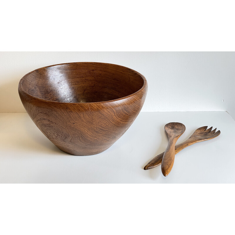 Vintage salad bowl with teak cutlery