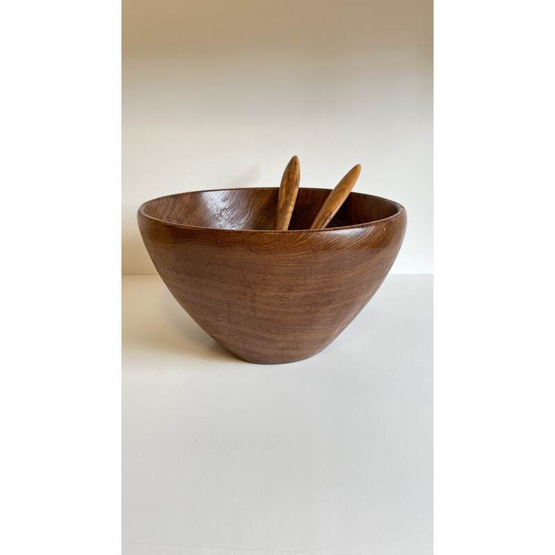 Vintage salad bowl with teak cutlery