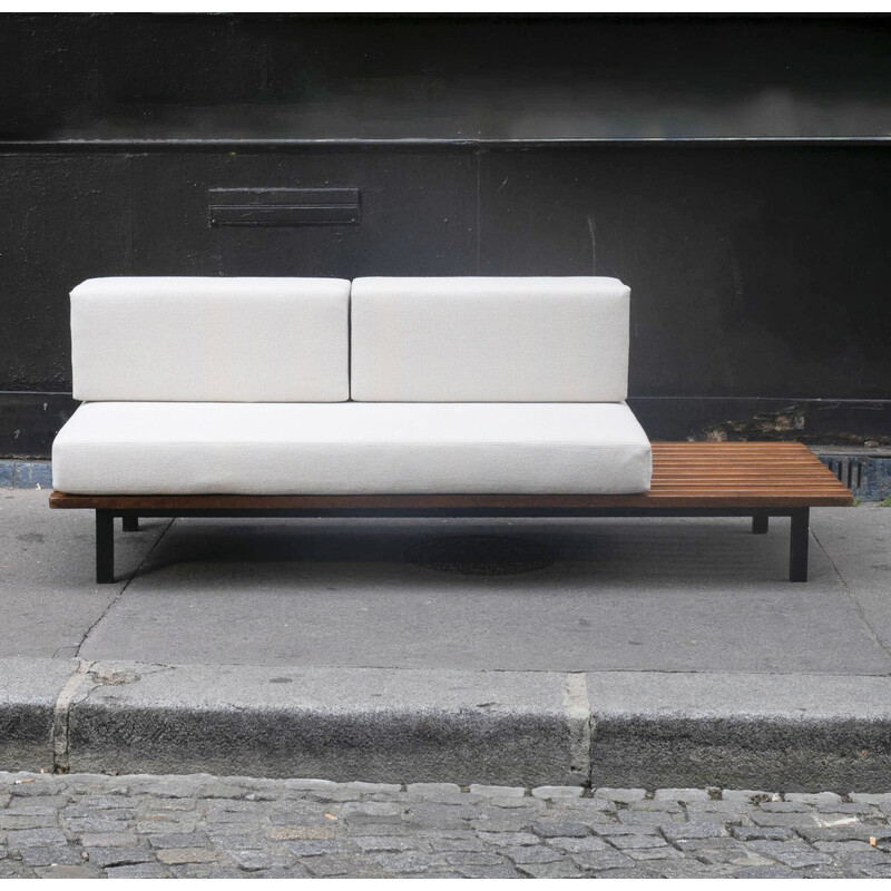 Vintage Cansado bench in mahogany and metal by Charlotte Perriand for Steph Simon, 1950s