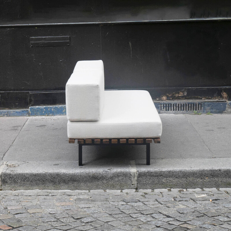 Vintage Cansado bench in mahogany and metal by Charlotte Perriand for Steph Simon, 1950s