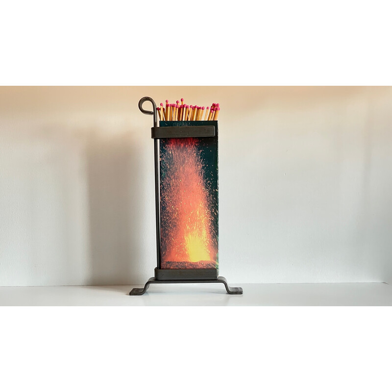 Vintage steel fireplace match holder