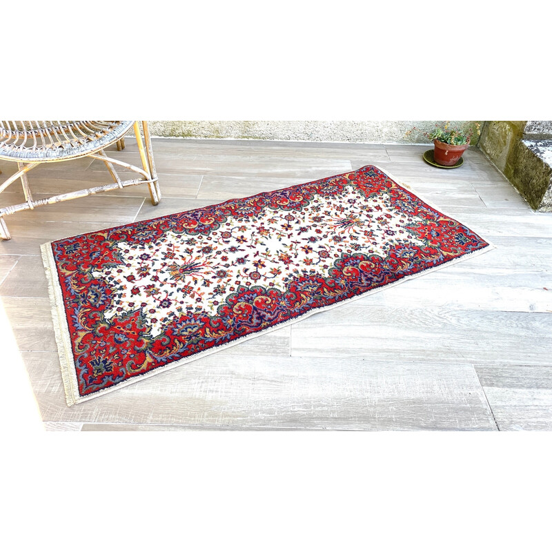 Vintage Persian rug in beige and red-burgundy wool