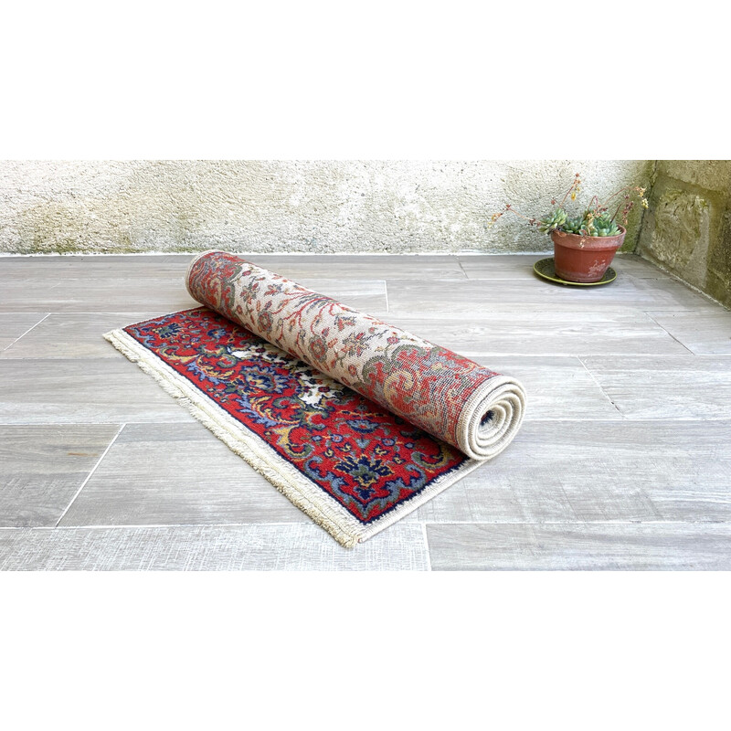 Vintage Persian rug in beige and red-burgundy wool