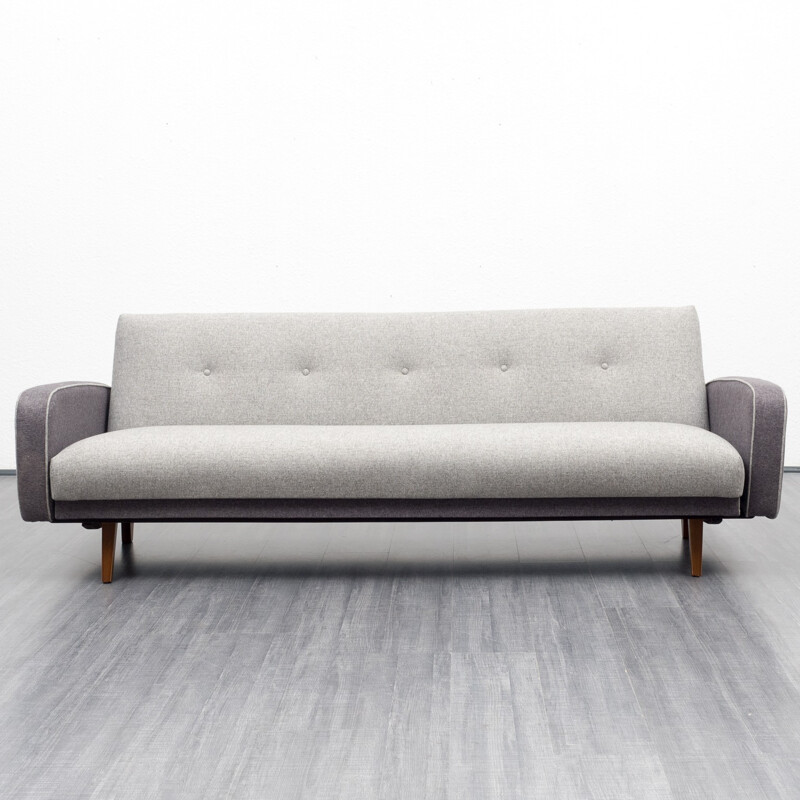 3-seater "Streamline"  grey sofa in fabric and wood - 1950s