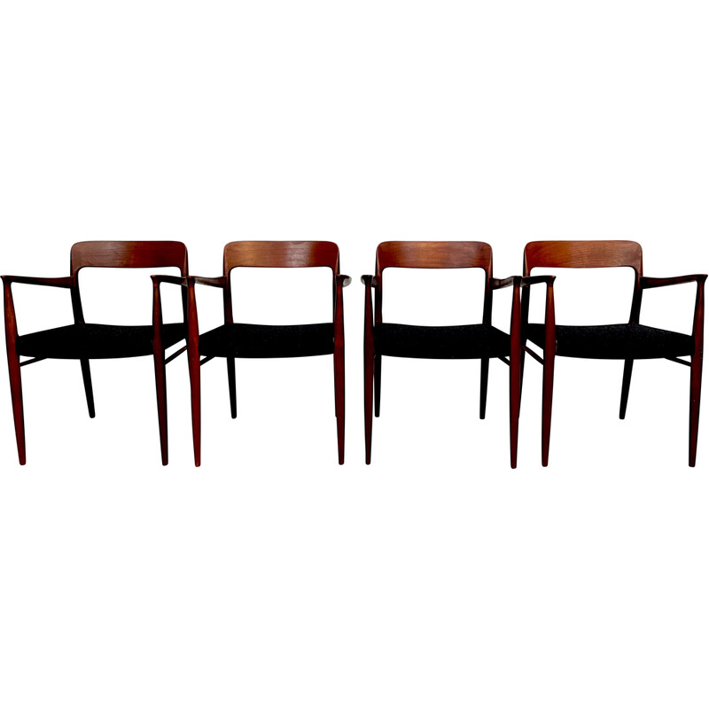Set of 4 vintage 56 armchairs in teak and gray wool by Niels O. Møller for J.l. Mollers, Denmark 1954s