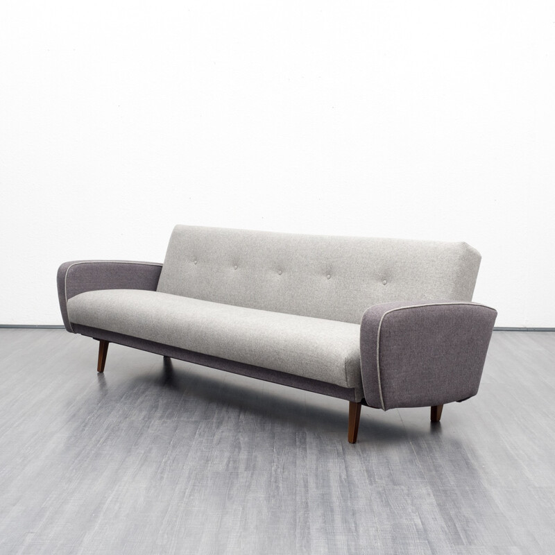 3-seater "Streamline"  grey sofa in fabric and wood - 1950s