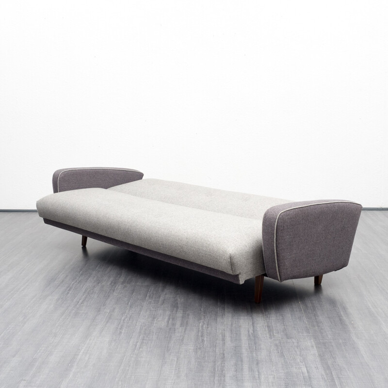 3-seater "Streamline"  grey sofa in fabric and wood - 1950s