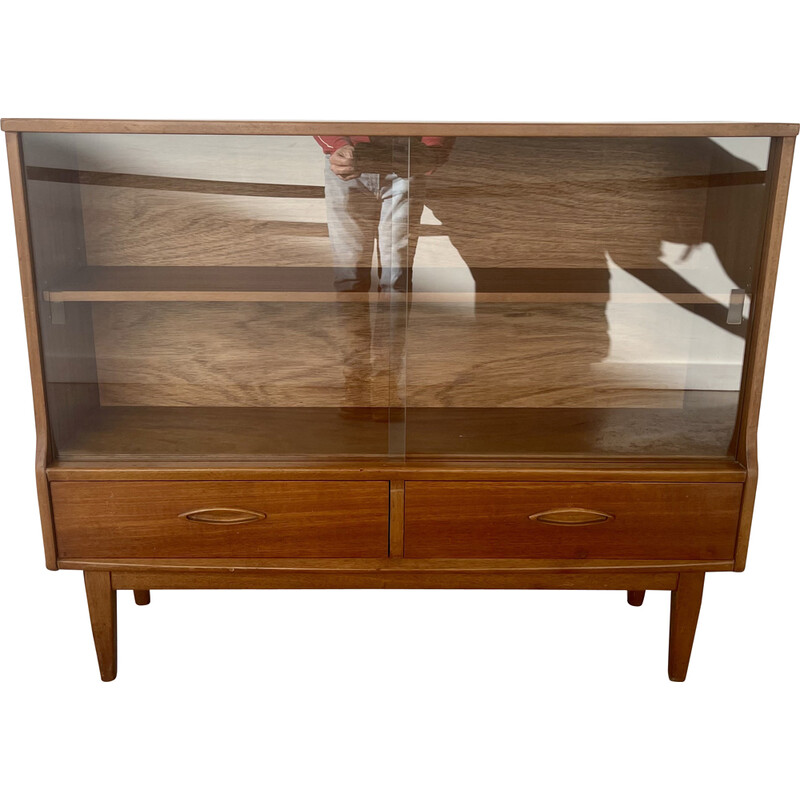 Vintage adjustable teak display cabinet with glass doors, 1960s-1970s