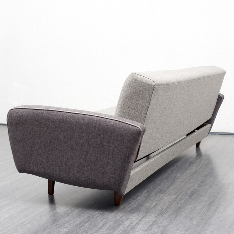 3-seater "Streamline"  grey sofa in fabric and wood - 1950s