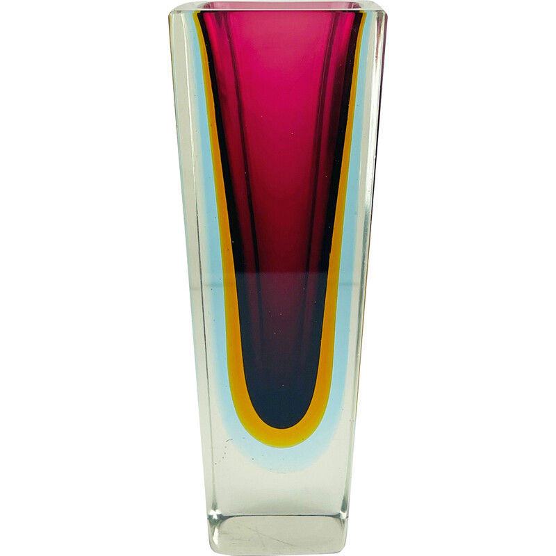 Vintage Sommerso Murano glas handgeslepen vaas door Flavio Poli, Italië 1970