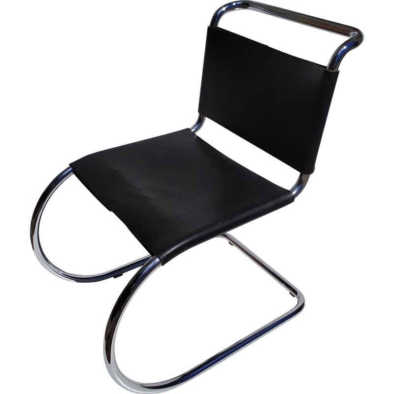 Vintage Mr10 cadeira de couro preto por Mies Van Der Rohe, 1970s