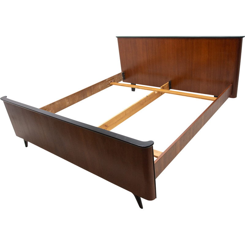 Vintage functionalist double bed by Jindřich Halabala for Up Závody, 1950s
