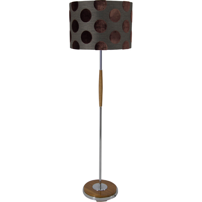 Mid-century chrome and wood floor lamp, Czechoslovakia 1970s