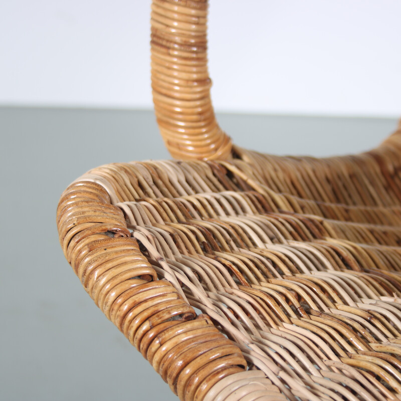 Vintage metal and wicker lounge chair by Dirk van Sliedregt for Rohé, Netherlands 1970s