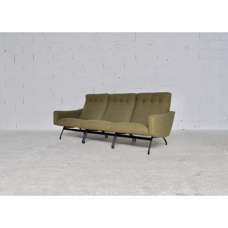 3 -seater green woolen sofa in metal  - 1950s