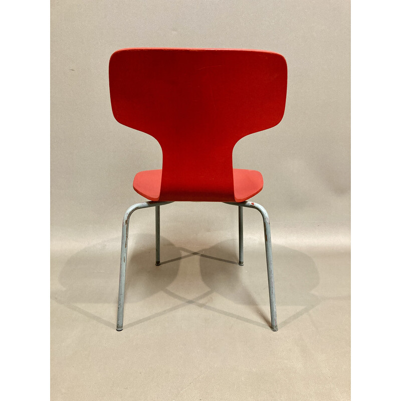 Set of 6 vintage wood and metal chairs by Arne Jacobsen for Fritz Hansen, 1960s