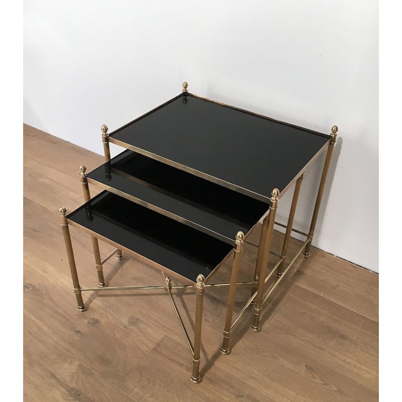 Vintage brass and glass nesting tables for Maison Jansen, France 1940s