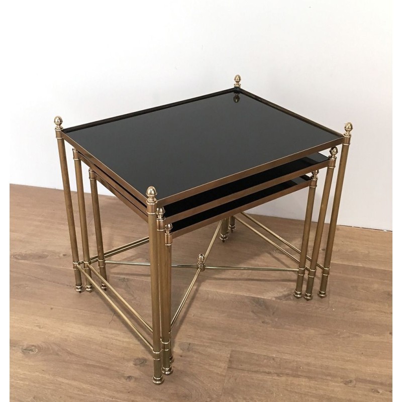Vintage brass and glass nesting tables for Maison Jansen, France 1940s