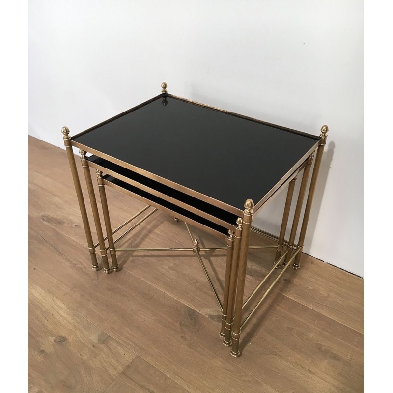 Vintage brass and glass nesting tables for Maison Jansen, France 1940s