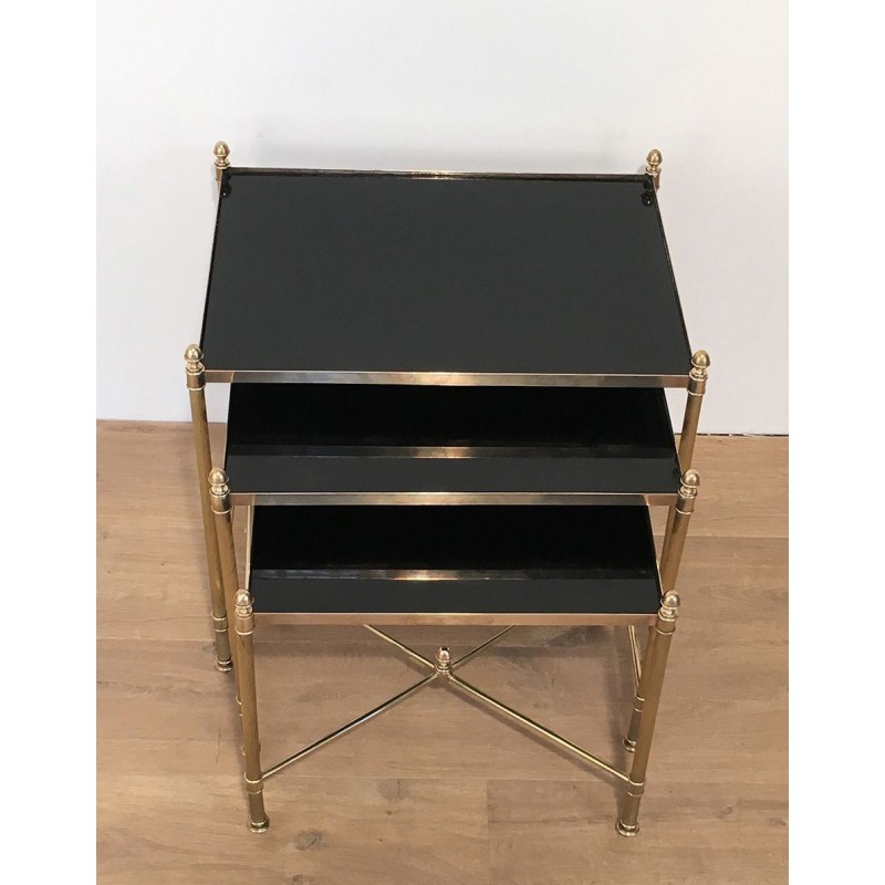 Vintage brass and glass nesting tables for Maison Jansen, France 1940s