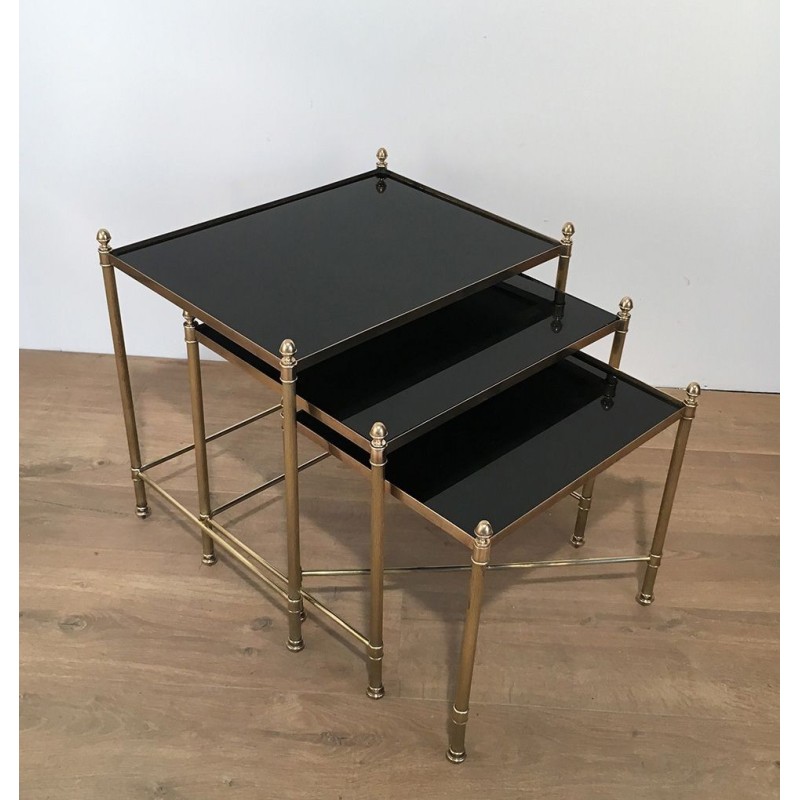 Vintage brass and glass nesting tables for Maison Jansen, France 1940s