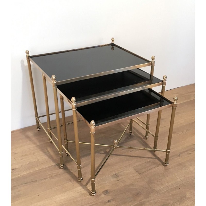 Vintage brass and glass nesting tables for Maison Jansen, France 1940s