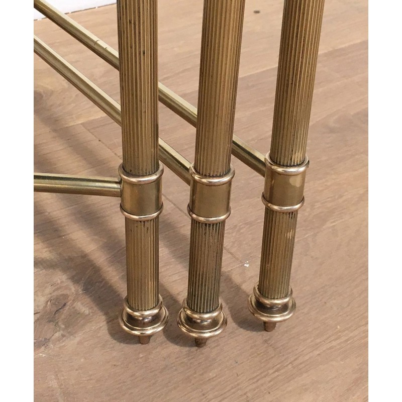 Vintage brass and glass nesting tables for Maison Jansen, France 1940s