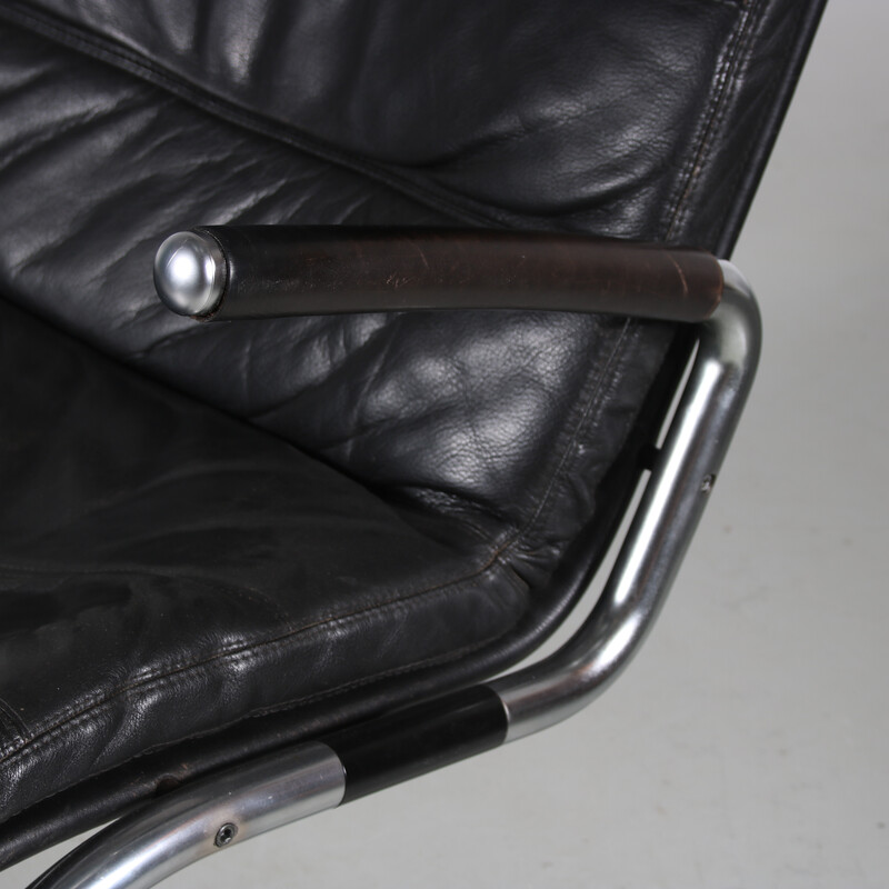 Vintage lounge chair in chromed metal and leather by Jorgen Kastholm, Denmark 1960s