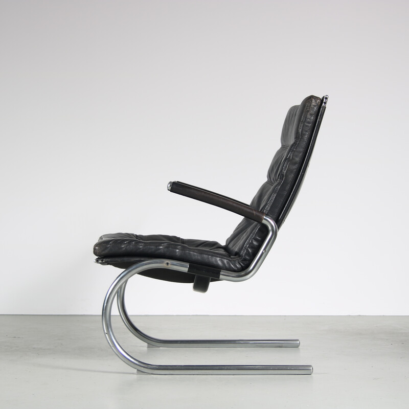 Vintage lounge chair in chromed metal and leather by Jorgen Kastholm, Denmark 1960s