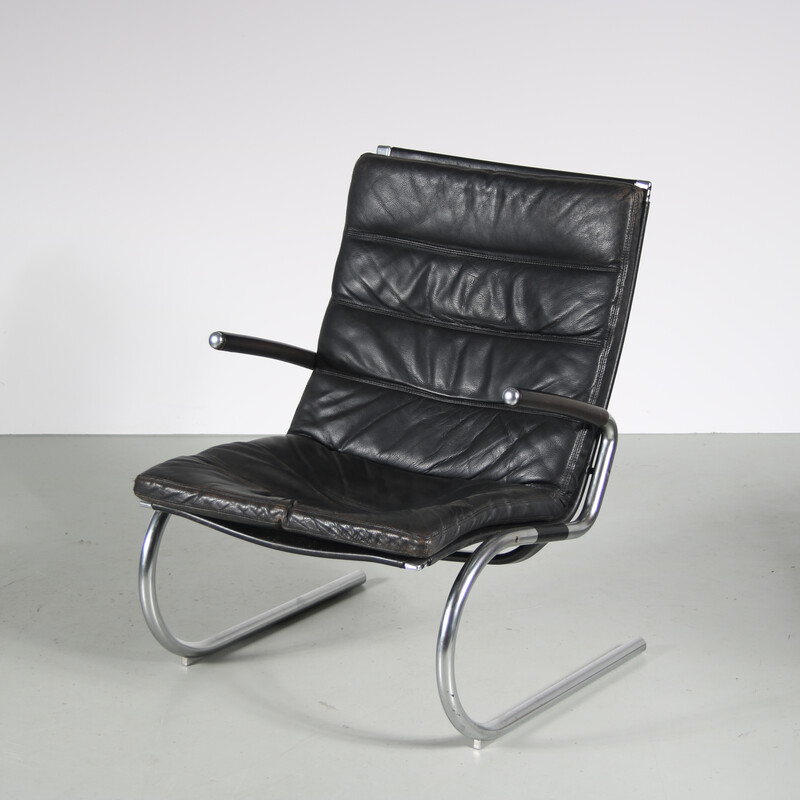 Cadeira Vintage lounge em metal cromado e couro por Jorgen Kastholm, Dinamarca Anos 60