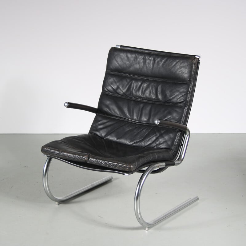 Vintage lounge chair in chromed metal and leather by Jorgen Kastholm, Denmark 1960s