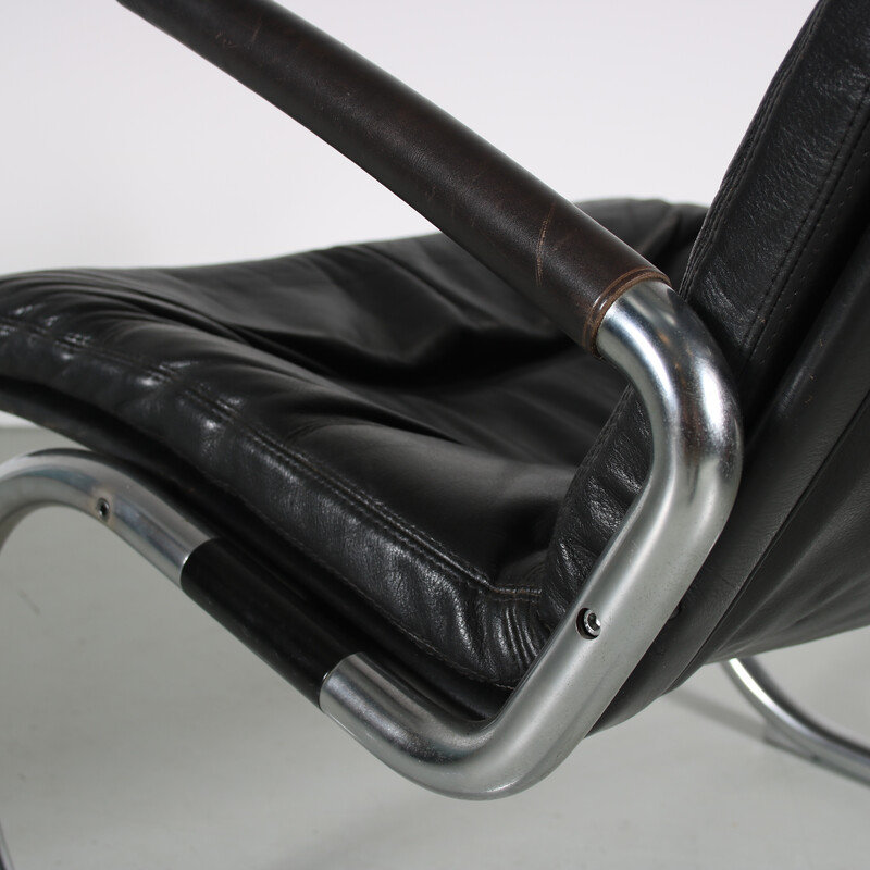 Vintage lounge chair in chromed metal and leather by Jorgen Kastholm, Denmark 1960s