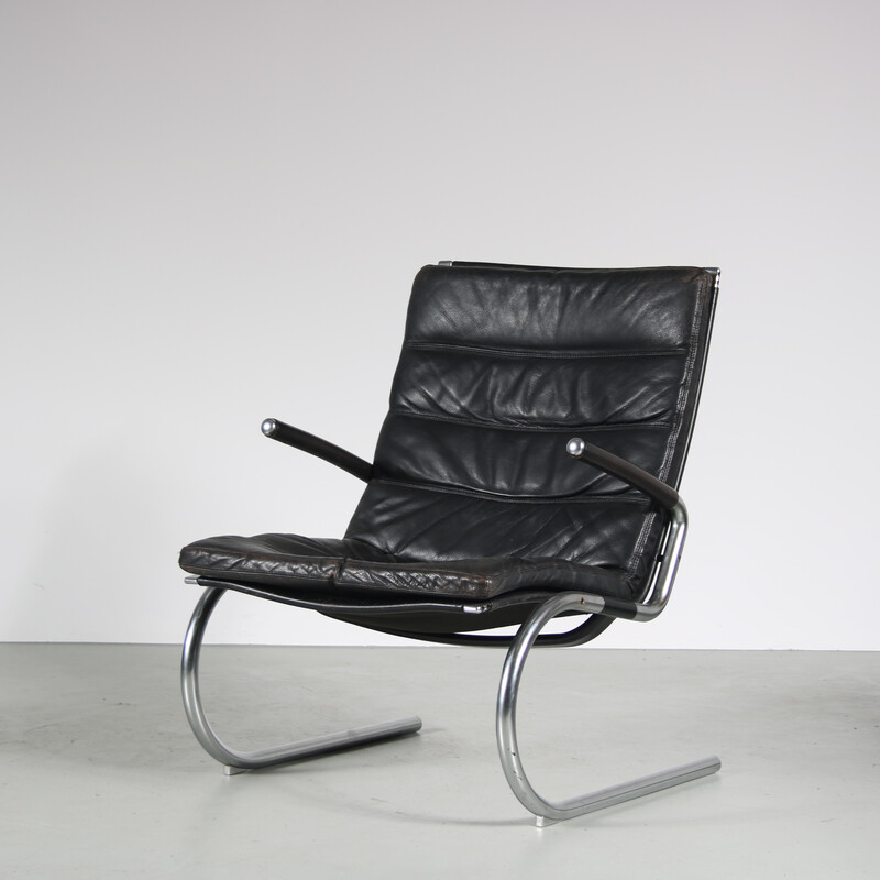 Vintage lounge chair in chromed metal and leather by Jorgen Kastholm, Denmark 1960s