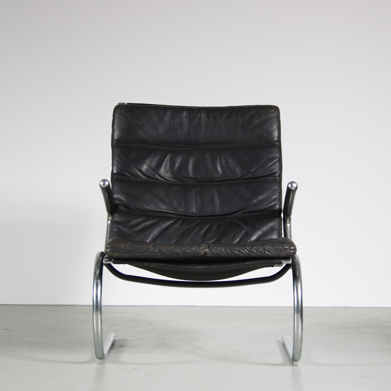 Vintage lounge chair in chromed metal and leather by Jorgen Kastholm, Denmark 1960s