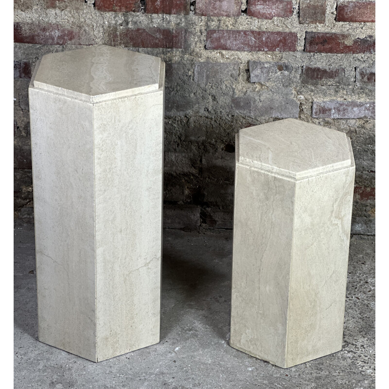 Pair of vintage travertine columns, Italy 1960s