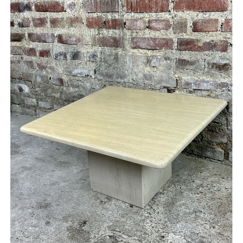 Table basse vintage carrée en travertin, Italie 1980